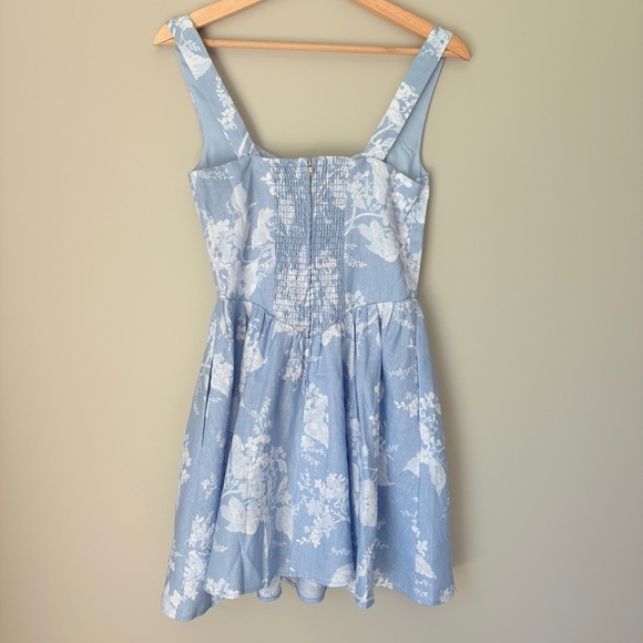 NEW Reformation Daria Linen Mini Dress Bow Angelic Sky Blue Floral | US 0 UK 4 - Picture 7 of 13
